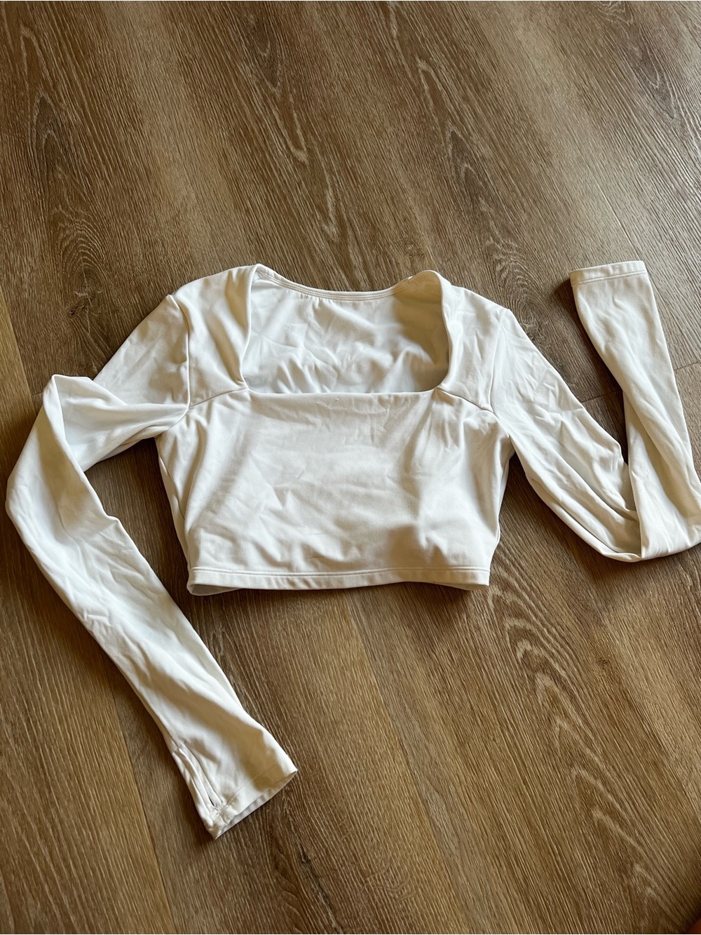 Women’s White Long Sleeve Square Neck Crop Top